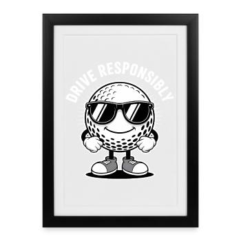 Cool Golfball « Conduisez de manière responsable » - Logo sportif - Affiche encadrée (27 × 37 cm) - noir - Devant
