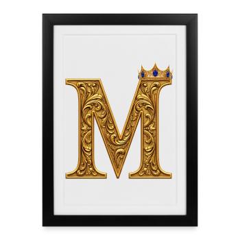 Monogramme M doré baroque - Affiche encadrée (27 × 37 cm) - noir - Devant