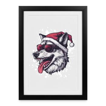 Wolf Weihnachten Lustig - Gerahmtes Poster (27 × 37 cm) - Schwarz - Vorne
