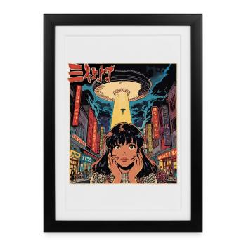 Manga OVNI Invasion Neon City - Affiche encadrée (27 × 37 cm) - noir - Devant