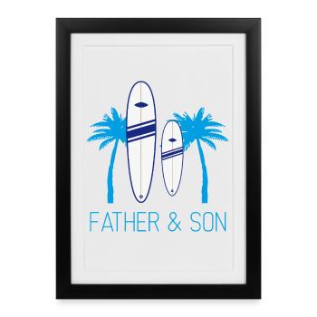 Vater und Sohn Surfen Father and Son Surf - Framed poster (27 × 37 cm) - black - Front