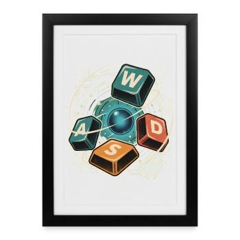 WASD Gaming Cadeau de joueur mignon mignon - Affiche encadrée (27 × 37 cm) - noir - Devant