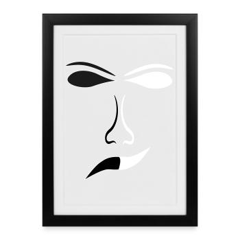 Masque de contraste abstrait pour les lignes du visage - Affiche encadrée (27 × 37 cm) - noir - Devant
