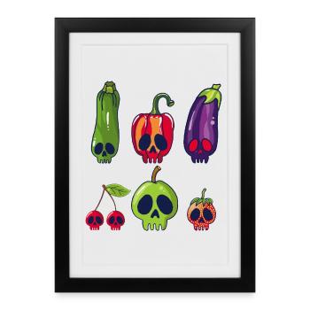 Crânes de fruits et légumes - Affiche encadrée (27 × 37 cm) - noir - Devant