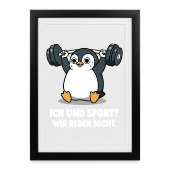 Dicton Penguin Weightlifting - Affiche encadrée (27 × 37 cm) - noir - Devant