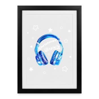 Casques Musique de Noël Rock de Noël - Affiche encadrée (27 × 37 cm) - noir - Devant