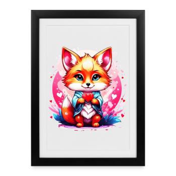 Kawaii Chibi Fox - Framed poster (27 × 37 cm) - black - Front