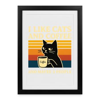 Humour rétro J’aime les chats et les chats de café - Affiche encadrée (27 × 37 cm) - noir - Devant