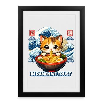 Dans le ramen, nous faisons confiance au chat - Affiche encadrée (27 × 37 cm) - noir - Devant