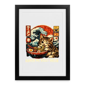 Ramen Cat Kanagawa - Affiche encadrée (27 × 37 cm) - noir - Devant