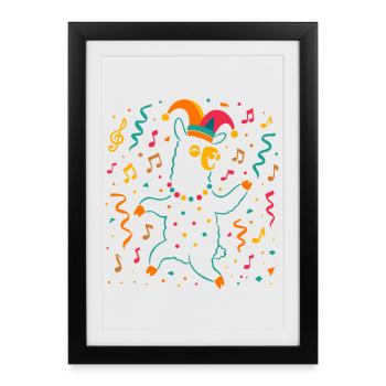 Dancing Carnival Alpaca with Jester's Cap - Framed poster (27 × 37 cm) - black - Front