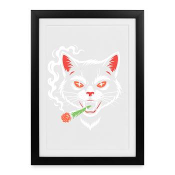 Angry cat with joint - Framed poster (27 × 37 cm) - black - Front