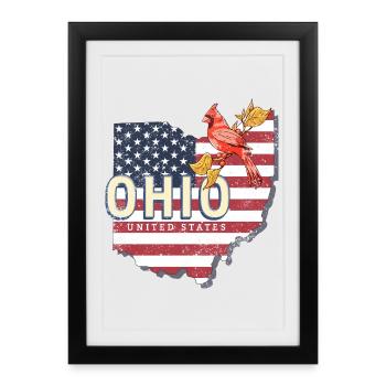 Souvenir vintage américain de l’Ohio - Affiche encadrée (27 × 37 cm) - noir - Devant