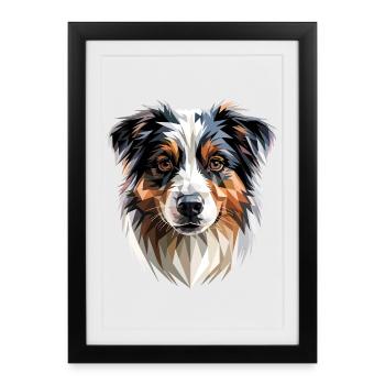 Berger australien amoureux du chien Aussie mignon - Affiche encadrée (27 × 37 cm) - noir - Devant