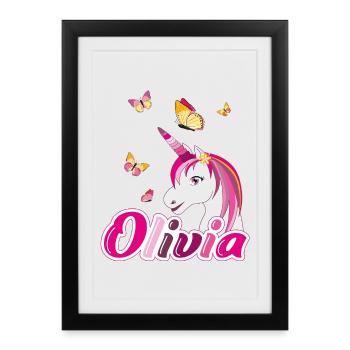 Olivia Unicorn with Butterflies - Framed poster (27 × 37 cm) - black - Front