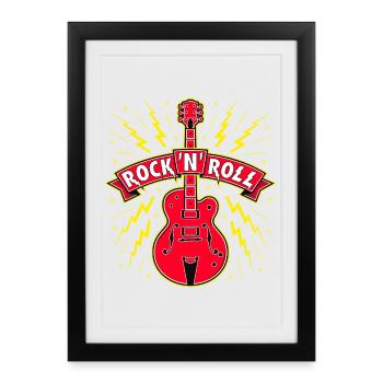 Guitare Rock 'n' Roll Bannière - Affiche encadrée (27 × 37 cm) - noir - Devant