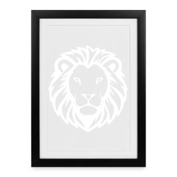 Lion Blanc Lion Head Gift Cat Lover - Affiche encadrée (27 × 37 cm) - noir - Devant