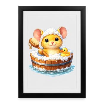 Cute mouse bathing - Framed poster (27 × 37 cm) - black - Front