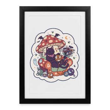 Cat Halloween Mushroom Horror Cute - Framed poster (27 × 37 cm) - black - Front