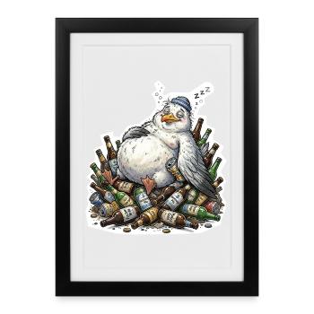 Drunk Seagull Beer - Framed poster (27 × 37 cm) - black - Front