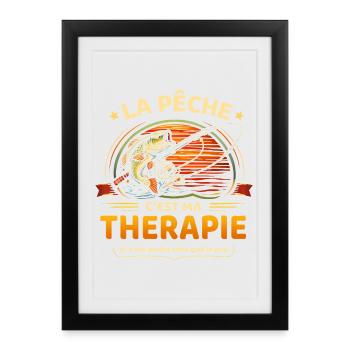 La pêche c’est ma thérapie – humour pêcheur - Affiche encadrée (27 × 37 cm) - noir - Devant