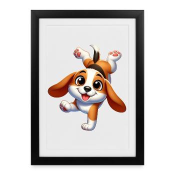 Breakdance sportive en équilibre sur les mains en forme de Beagle - Affiche encadrée (27 × 37 cm) - noir - Devant