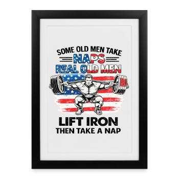 Old Men Nap America USA Fitness Joke - Framed poster (27 × 37 cm) - black - Front