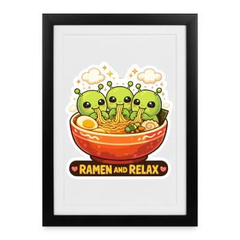 Ramen et Aliens Relax - Affiche encadrée (27 × 37 cm) - noir - Devant