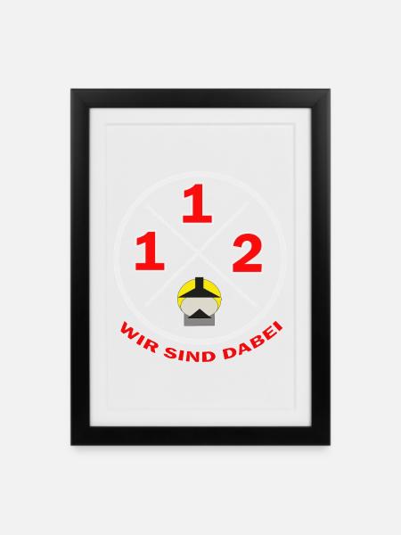 112-Wir sind dabei Kreislogo-Feuerwehr - Gerahmtes Poster (27 × 37 cm) - Schwarz