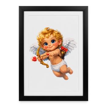 Cupidon avec Arc Flamme d’Amour - Affiche encadrée (27 × 37 cm) - noir - Devant