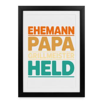 Ehemann Papa Grillmeister Held - Gerahmtes Poster (27 × 37 cm) - Schwarz - Vorne