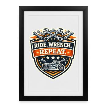 Ride Wrench Repeat Motorcycle Patch - Affiche encadrée (27 × 37 cm) - noir - Devant