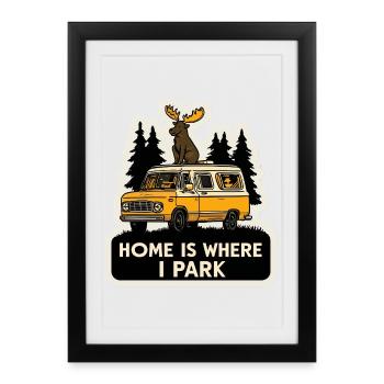 Moose Camper for Men Funny Animal Vanlife - Framed poster (27 × 37 cm) - black - Front