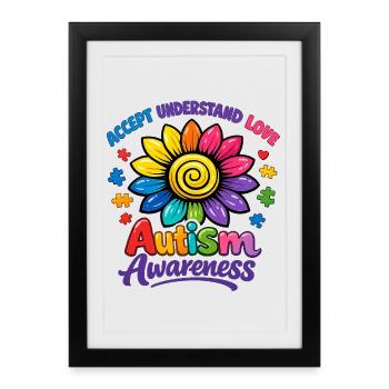 Autisme Sensibilisation Tournesol - Affiche encadrée (27 × 37 cm) - noir - Devant