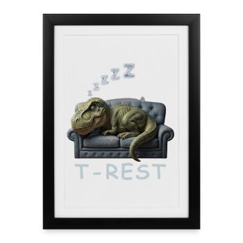 Dino en T-Repos sur le canapé - Affiche encadrée (27 × 37 cm) - noir - Devant