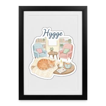 Cozy Hygge Cat in Watercolor - Framed poster (27 × 37 cm) - black - Front