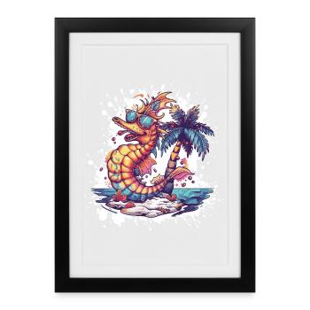 Vacances d’été Seahorse - Affiche encadrée (27 × 37 cm) - noir - Devant