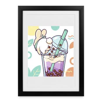Cute Bunny Funny Boba Bubble Tea - Framed poster (27 × 37 cm) - black - Front