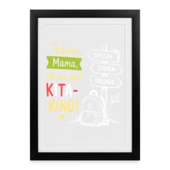 KitaKind Abschied Motiv Schild und Rucksack - Gerahmtes Poster (27 × 37 cm) - Schwarz - Vorne