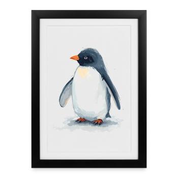Watercolor penguin in the jump - Framed poster (27 × 37 cm) - black - Front