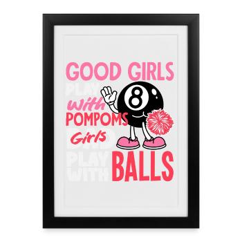 Böse Mädchen Spielen Mit Bällen Billard Lustig - Gerahmtes Poster (27 × 37 cm) - Schwarz - Vorne
