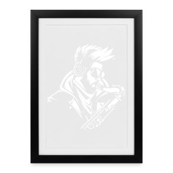 Saxophonist Skizze - Gerahmtes Poster (27 × 37 cm) - Schwarz - Vorne