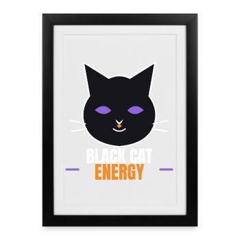 Black Cat Energy Funny Halloween Cat - Gerahmtes Poster (27 × 37 cm) - Schwarz - Vorne