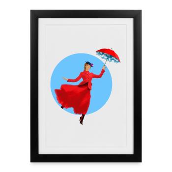 Red lady with umbrella twist - Framed poster (27 × 37 cm) - black - Front