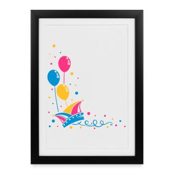 Karneval, Narrenmütze mit Luftballons - Affiche encadrée (27 × 37 cm) - noir - Devant