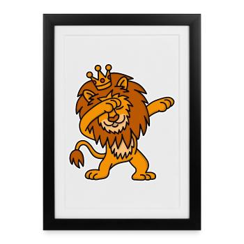 Dabbing Lion néerlandais Jour du roi couronne Roi - Affiche encadrée (27 × 37 cm) - noir - Devant