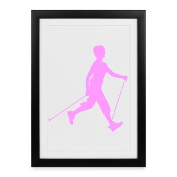 Randonneur avec marche nordique - Affiche encadrée (27 × 37 cm) - noir - Devant