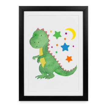 Petit dinosaure avec la lune et les étoiles Dinobaby - Affiche encadrée (27 × 37 cm) - noir - Devant