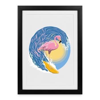Flamingo-Surfer - Gerahmtes Poster (27 × 37 cm) - Schwarz - Vorne