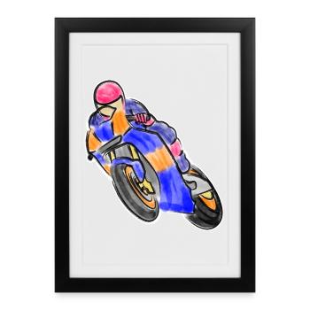 Wheelie à la course de moto - aquarelles foncées - Affiche encadrée (27 × 37 cm) - noir - Devant